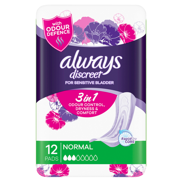 Always Discreet Normal Pads For Bladder Leaks 12 Pack