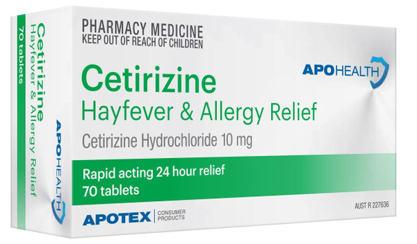 Apotex Health Cetirizine Hayfever & Allergy 70 Tabs