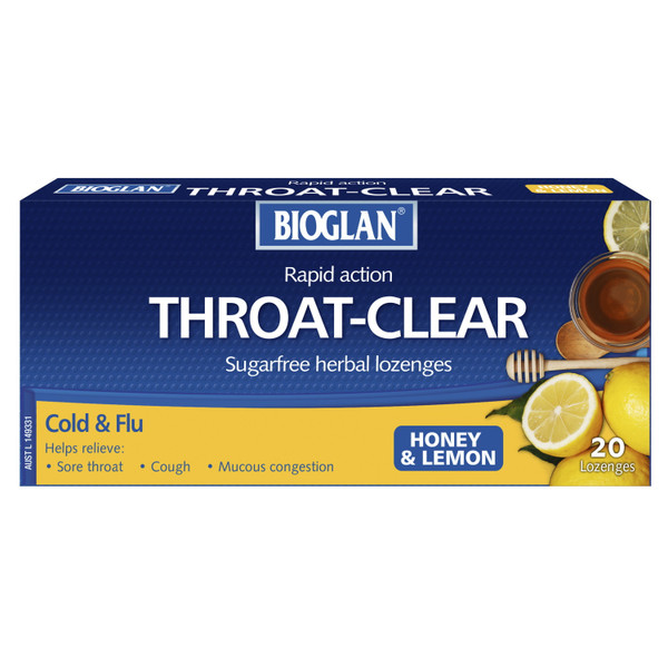 Bioglan Throat-Clear Herbal Honey & Lemon 20 Lozenges