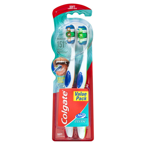 Colgate 360 Whole Mouth Clean Toothbrush Soft 2 Pack
