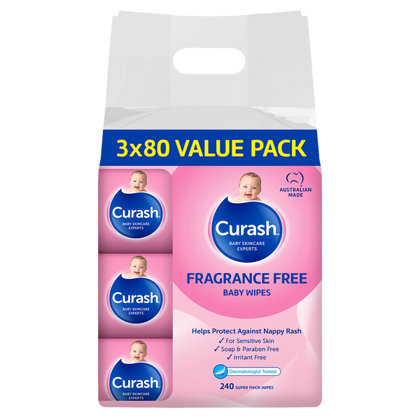 Curash Baby Wipes Fragrance Free 3 x 80 Pack