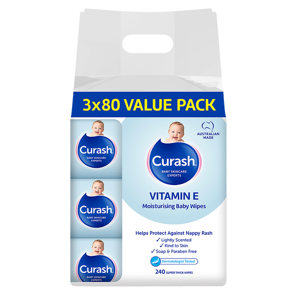Curash Baby Wipes Vitamin E 3 x 80 pack