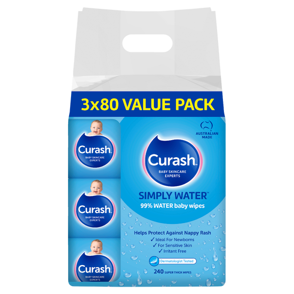 Curash Babycare Simply Water Baby Wipes 3 x 80 Pack