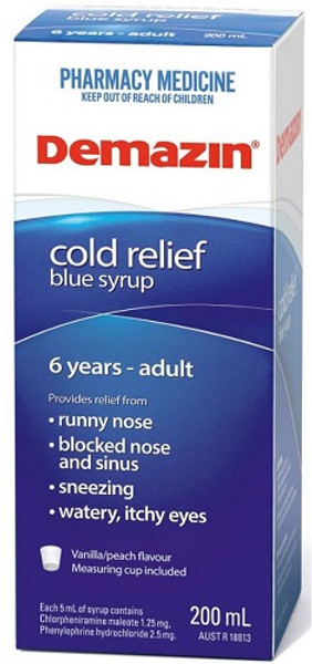 Demazin Cold Relief Blue Syrup 200mL