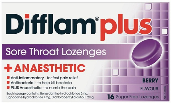 Difflam Plus Sore Throat Berry 16 Lozenges
