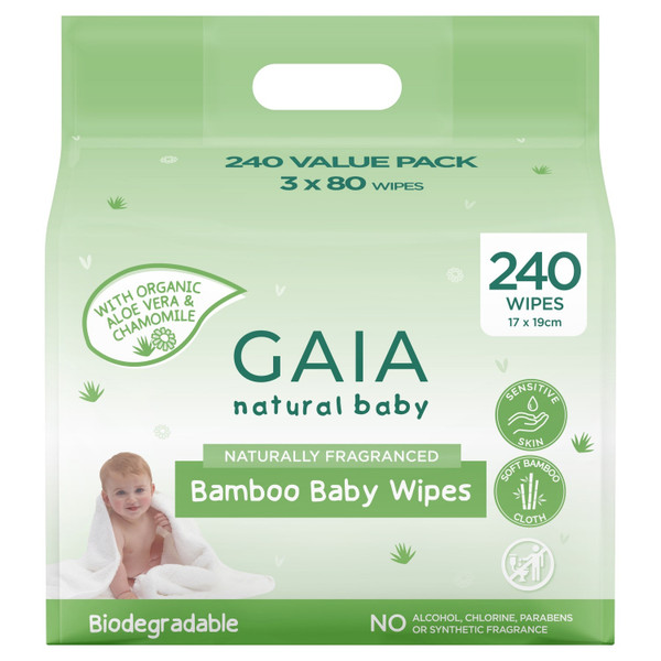 Gaia Natural Bamboo Baby Wipes 240 Pack