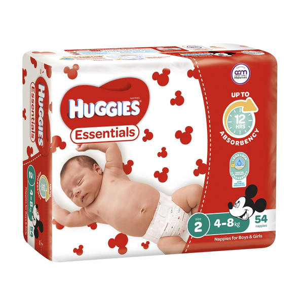 Huggies Essentials Nappies Infant 4-8kg 54 Pack