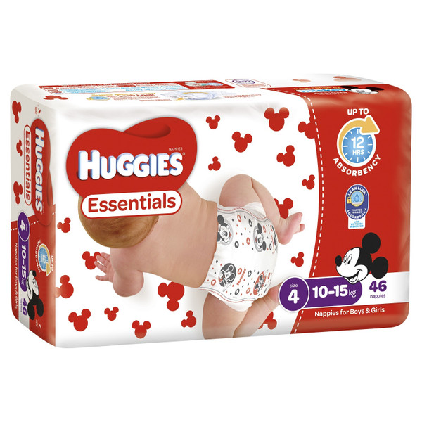 Huggies Essentials Nappies Toddler 10-15kg 46 Pack