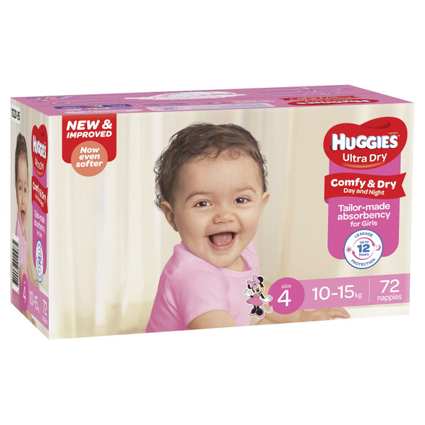 Huggies Ultra Dry Nappies Girls 10-15kg 72 Pack