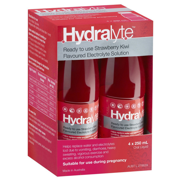 Hydralyte Electrolyte Strawberry Kiwi 4 x 250ml