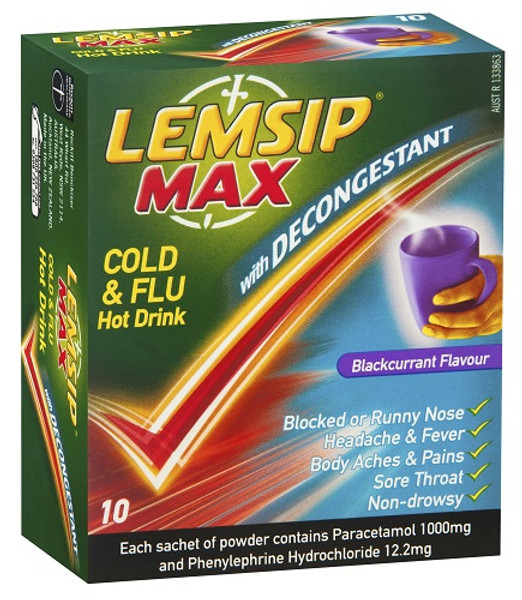 Lemsip Max Cold & Flu with Decongestant Blackcurrant 10 Pack