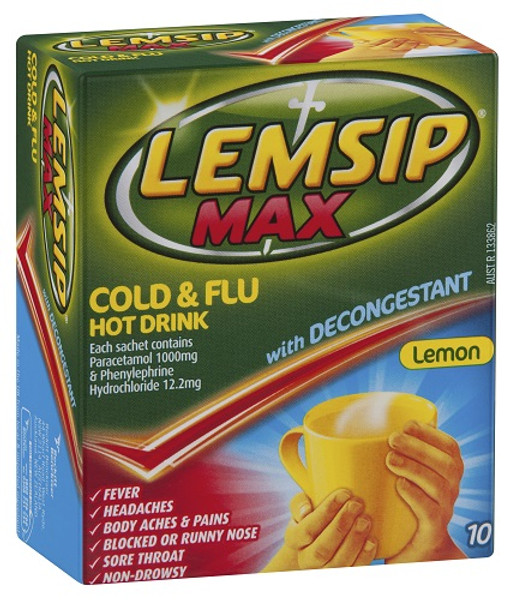 Lemsip Max Cold & Flu with Decongestant Lemon 10 Pack