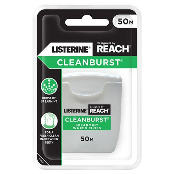 Listerine Cleanburst Spearmint Waxed Floss 50m