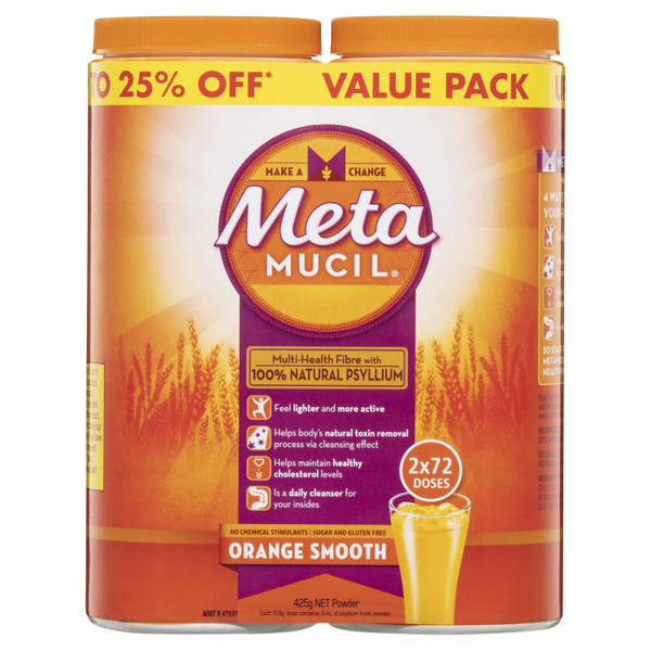 Metamucil Fibre Smooth Powder Orange 72 D 2 Pack