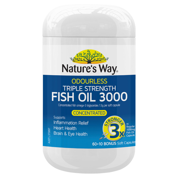 Nature's Way Odourless Triple Strength Fish Oil 3000 60 + 10 Capsules