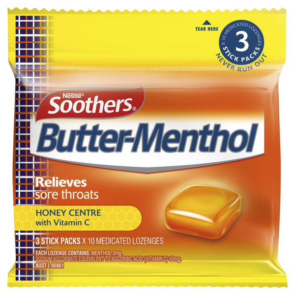 Nestle Soothers Butter Menthol 3 Stick Multi Pack 30 Lozenges