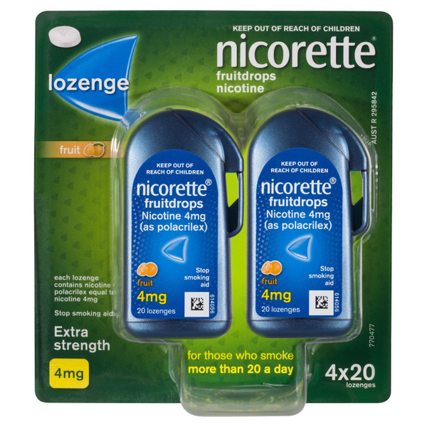 Nicorette Fruitdrops Lozenge Extra Strength 4 x 20 Pack