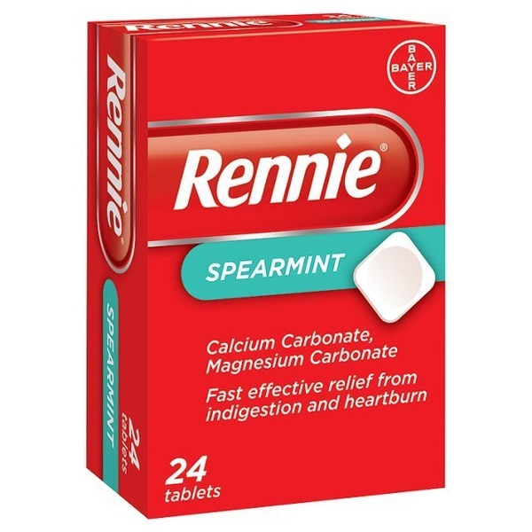 Rennie Indigestion & Heartburn Relief Spearmint 24 Chewable Tablets