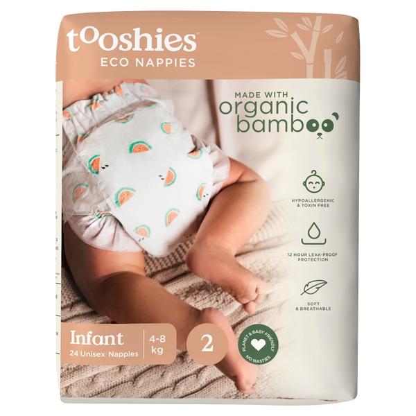 Tooshies ECO Nappies with Organic Bamboo Size 2 Infant 4-8kg 24pk
