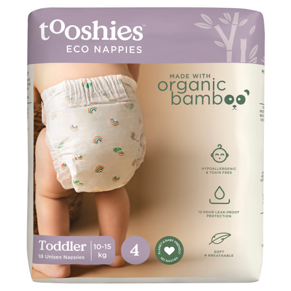 Tooshies ECO Nappies with Organic Bamboo Size 4 Toddler 10-15kg 18pk