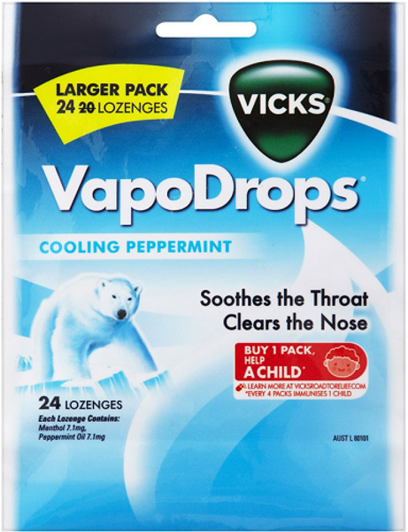 Vicks Vapodrops Blue Cooling Peppermint 24 Lozenges