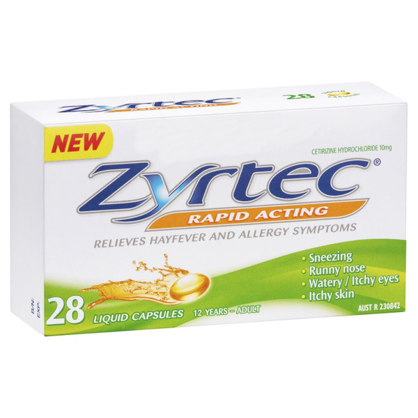 Zyrtec Cetirizine Rapid Acting Relief 28 Capsules